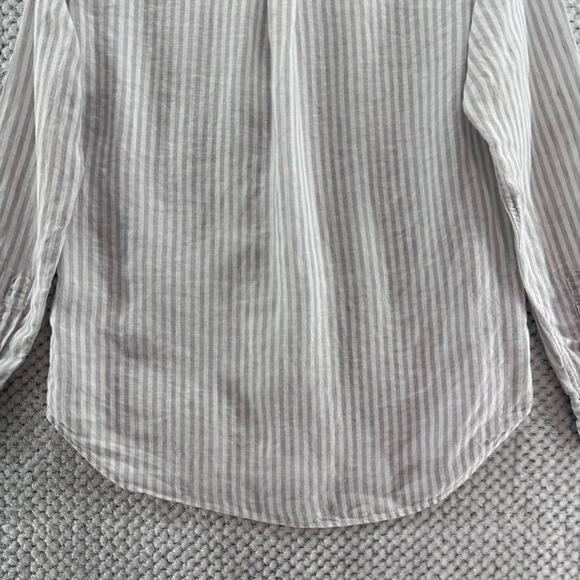 Uniqlo Top Womens XS Gray Striped Linen Button Up Shirt Long Sleeve Collared - Picture 8 of 13
